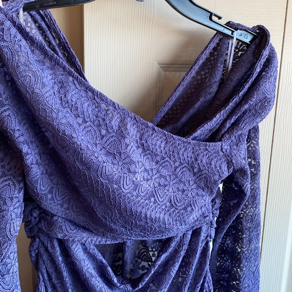 Free People NWT Lila Boho Purple Embroidered Stretch Lace Off Shoulder Large - Picture 7 of 12